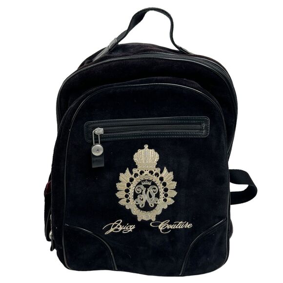 Y2K‎ Vintage JUICY COUTURE Black Velour Backpack Bookbag Weekend Bag Travel main image 4